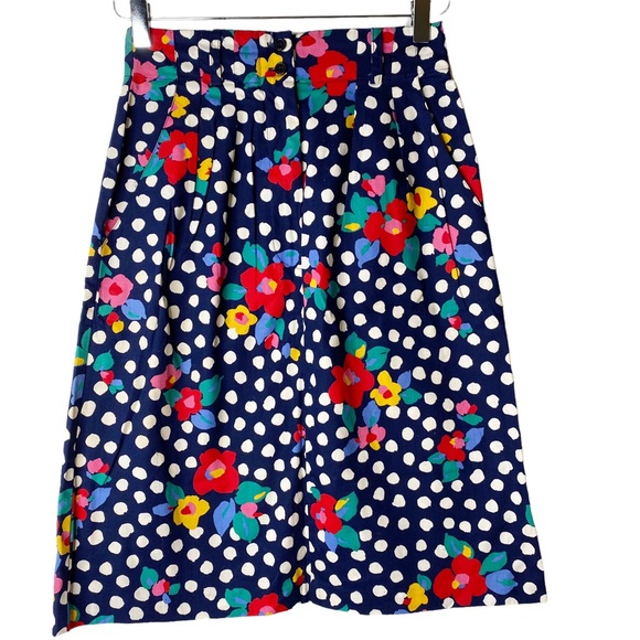 American Eagle Dresses & Skirts - Vintage American Eagle Floral Polka Dot Pleated Pencil Skirt Belt Blue Pink L